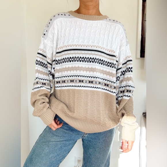 VINTAGE NEUTRAL BROWN, BEIGE & CREAM KNIT SWEATER- M - Picture 1 of 2